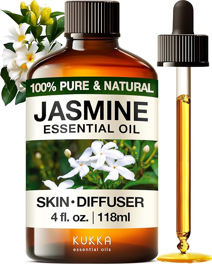 Kukka Jasmine Essential Oil for Diffuser - 4 Fl Oz - 100% Pure Natural Jasmine Oil for Skin, Hair & Soap Making Scents - A Great Relaxing Floral Addition for Hair Care & Perfume-Ruum Studio Home