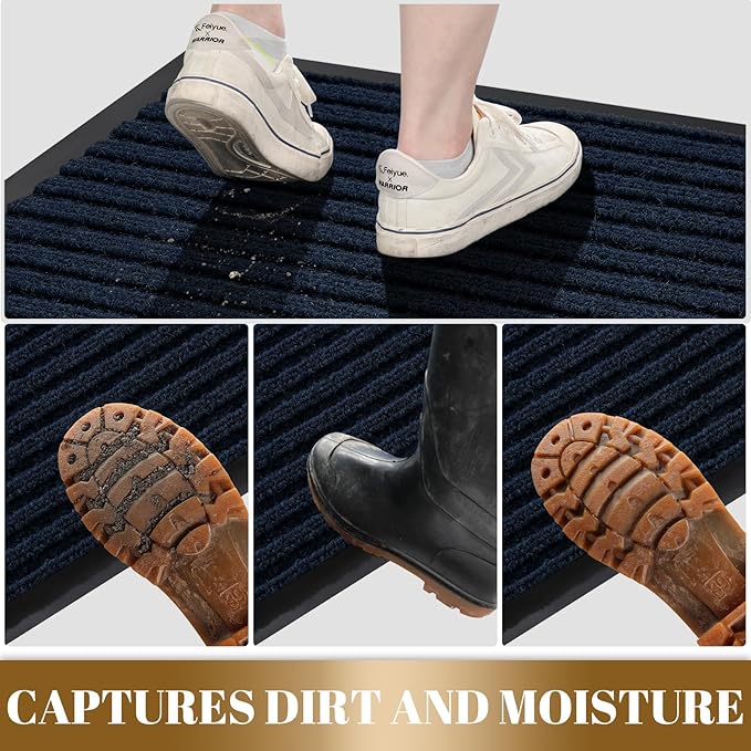 Yimobra Front Door Mat Outdoor Indoor Entrance, 100% Waterproof All-Season All Weather Doormat, Welcome Matt Outside Entry, Non Slip, Low Profile, Heavy Duty Patio Porch Floor Mats,36 x 24,Navy Blue-Ruum Studio Home