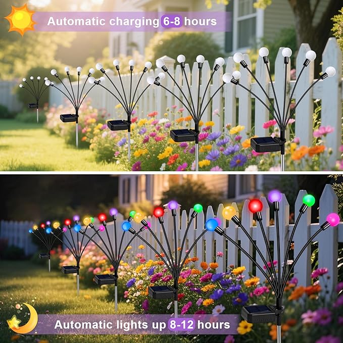 Solar Garden Lights Outdoor Decor, 24 LEDs Solar Firefly Light, Multicolor Changing RGB Swaying Lights Outdoor Waterproof, 4 Pack 6 Heads Christmas Garden Decorative for Yard Patio Pathway Lawn Decor-Ruum Studio Home