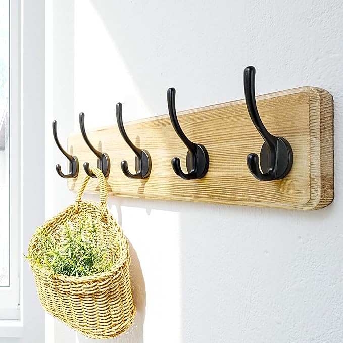Dseap Coat Rack Wall: Patented, Heavy-Duty, 5-Double-Hooks Wooden Wall Mounted Coat Rack Coat Hanger Hook Rail for Winter Coats Hat Jacket Clothing, Light Brown, Pack of 2-Ruum Studio Home