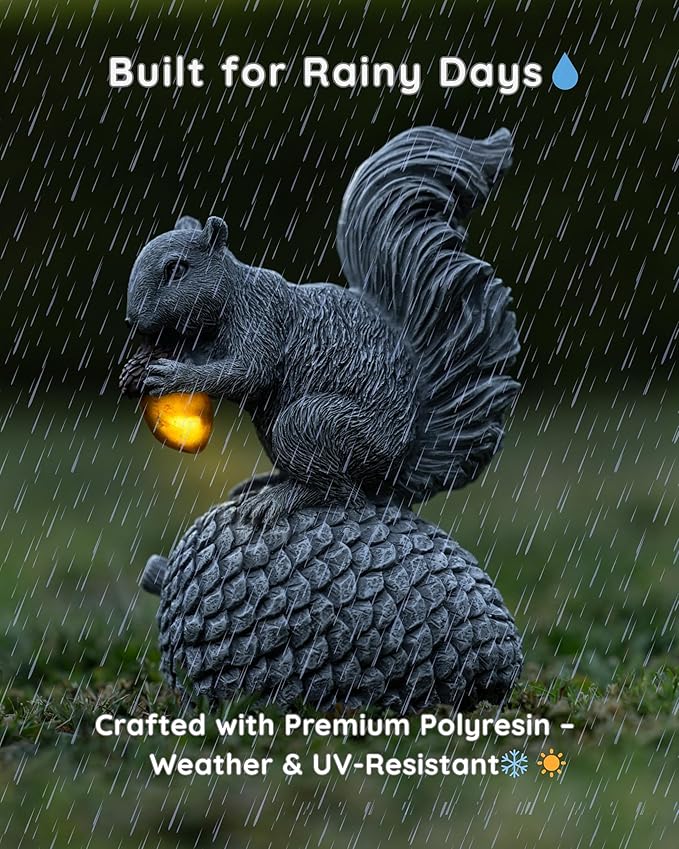 Solar Garden Statue – Hand-Painted Resin Squirrel on Pinecone with Glowing LED Acorn – Charming Yard, Patio & Balcony Decor – Gift for Mom, Grandma & Garden Lovers-Ruum Studio Home