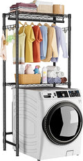Over Washer and Dryer Shelves,2 Tier Adjustable Height Wire Shelving Laundry Room Storage Organization Clothes Drying Rack with Hanger Rod&Hooks,Space Saving Organizers Shelf,Black-Ruum Studio Home