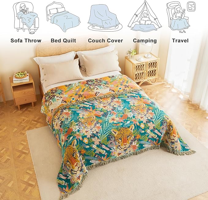 MSGKV Throw Blanket for Couch Cotton Muslin Breathable Leopard Animals Blanket 50"x60" Sofa Chair Blankets for All Seasons Lightweight Farmhouse Blankets Home Decor-Ruum Studio Home