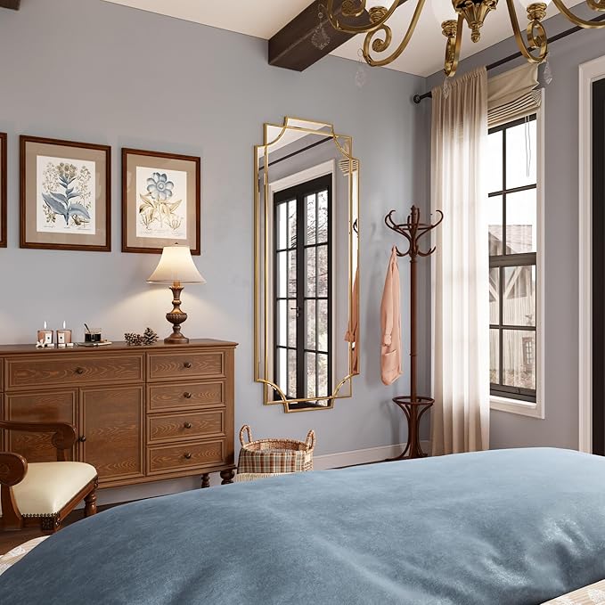 Kelly Miller Large Gold Full Length Mirror for Wall, 60"x30" Full Body Mirror Beveled Scalloped Modern Elegant Home Decor for Bedroom Living Room Bathroom Dressing Room Entryway Hallway-Ruum Studio Home