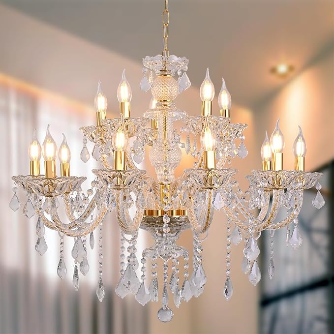 15 Light Crystal Chandelier Double Layer Flush Mount Ceiling Light Fixture with K9 Crystals for Living Room Dining Room Bedroom Luxury Hanging Lamp Lighting Fixtures-Ruum Studio Home
