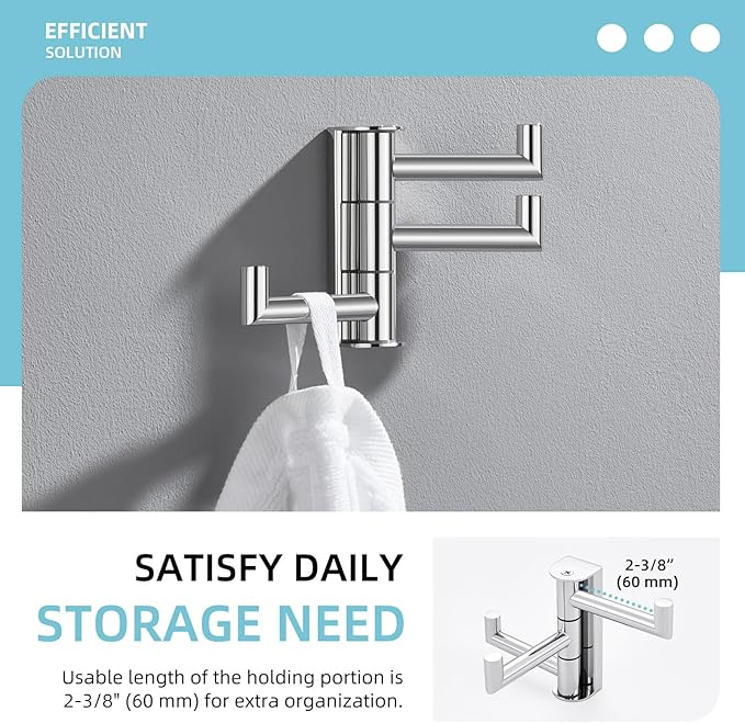 Angle Simple Towel Hook for Bathroom, SUS 304 Stainless Steel Foldable Robe Towel Holder, Wall Coat Hook, Polished Chrome-Ruum Studio Home