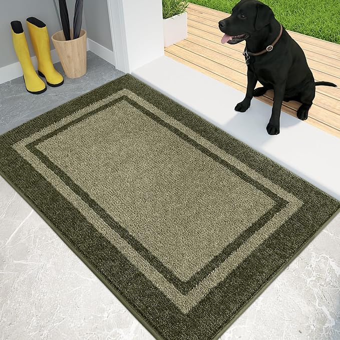 PURRUGS Dirt Trapping Door Mat 20" x 32", Non-Slip/Skid Machine Washable Entryway Rug, Shoes Scraper, Area Rug, Super Absorbent Welcome Mat for Muddy Wet Shoes and Paws, Budding Green & Sage Green-Ruum Studio Home