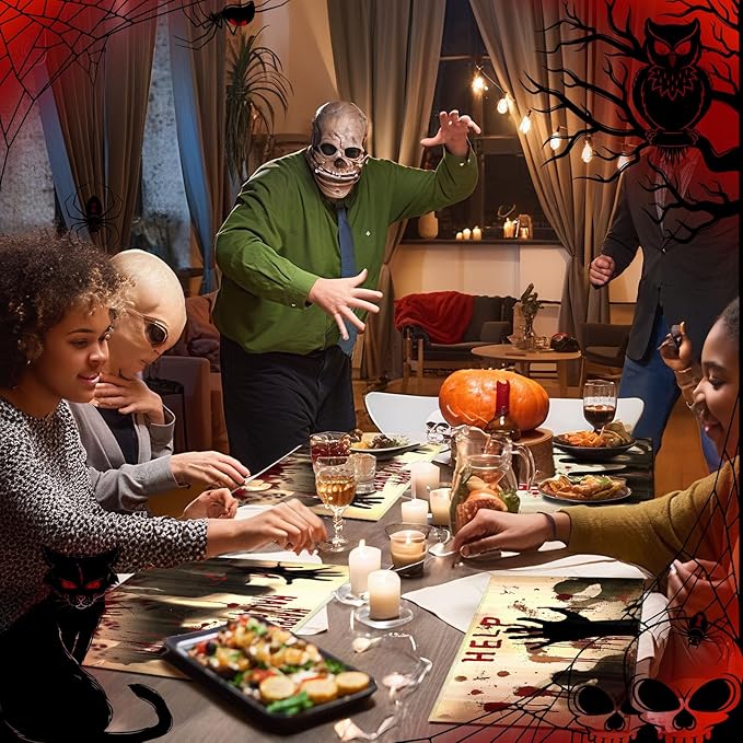 Umigy 6 Pcs Halloween Placemats 12"x18" Gothic Bat Placemats Kitchen Decoration Washable Witch Place Mats Rectangle Skull Table Mats for Halloween Dining Table Accessories (Bloody Hands Style)-Ruum Studio Home