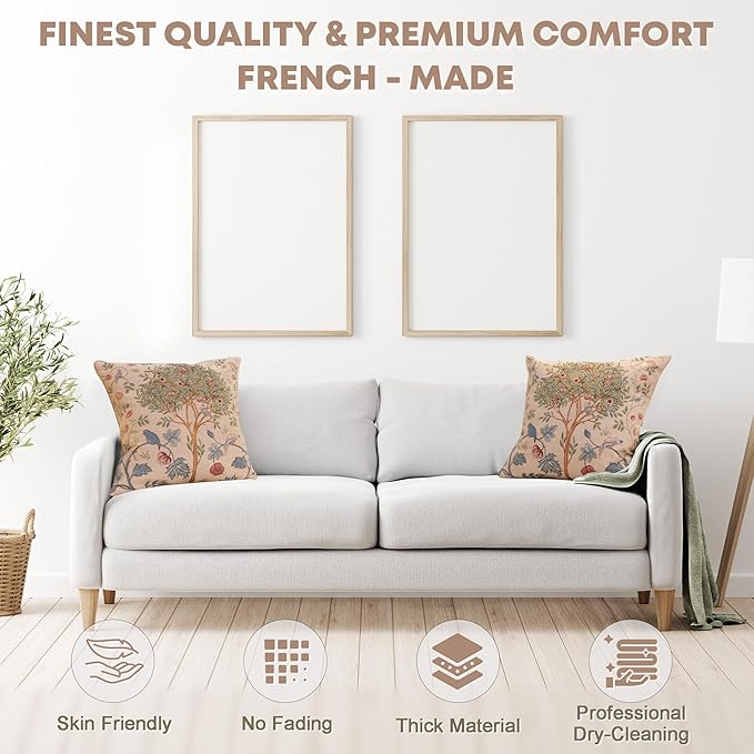 Charlotte Home Furnishings Decorative Tapestry Pillow Cover 19x19 in, Beige Kelmscott Couch Throw Pillow Cover, French Country Square Cushion Cases for Bed Room Home Decor, Soft Cotton Jacquard Woven-Ruum Studio Home