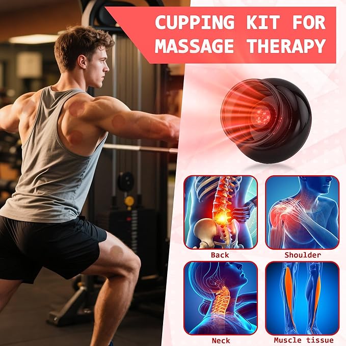 Cupping Kit for Massage Therapy - 4 in 1 Electric Cupping Therapy Set, 12 Levels of Suction Strength and Red Light Therapy for Targeted Pain Relief, Portable Electric Smart Cupping Device, Black-Ruum Studio Home