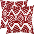HWY 50 Red Decorative Throw Pillow Covers 18x18 Inch, Pack of 2 Embroidered Cotton Farmhouse Cushion Cover Pillow Case for Sofa Couch Living Room Bed Bedroon, Diamond Design-Ruum Studio Home