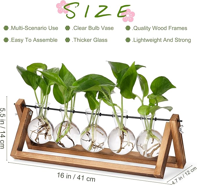 YIBOT Propagation Stations,Plant Terrarium with Wooden Stand,Plant Lover Gifts for Women for Hydroponics Plants Home Garden Wedding Decor(5 Bulb Vase)-Ruum Studio Home