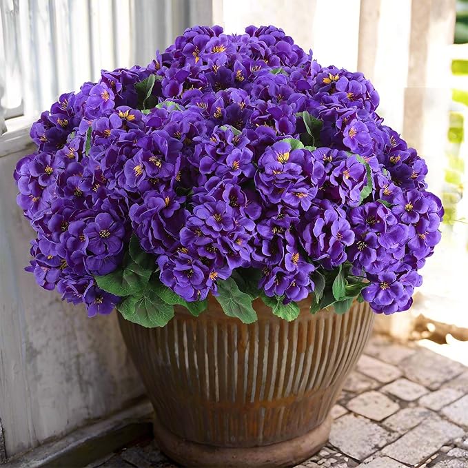 Hananona 12 Pcs Artificial Geranium Flowers for Outdoors Silk Purple Geranium Flowers Outdoor UV Resistant Plants Faux Flower for Home Kitchen Table Centerpieces Front Door Patio Decor (12, Purple)-Ruum Studio Home