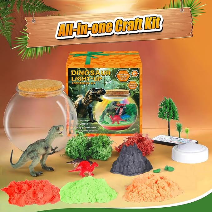 Dinosaur Activities Toys-Dinosaur Terrarium Craft Kits for Boys-Birthday Gifts for Kids Age 4 5 6 7 8 Years Old-Ruum Studio Home