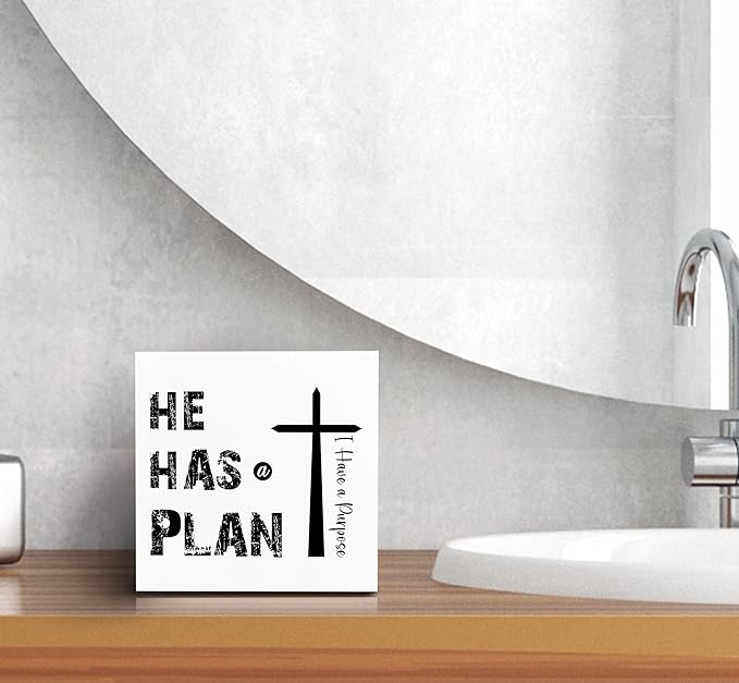 SRADMO He Has a Plan Jesus Wood Box Sign Desk Decor, Bible Verse Decor, Christian Theme Wooden Block Box Sign Decoration for Home Office Shelf Table Decors-Ruum Studio Home