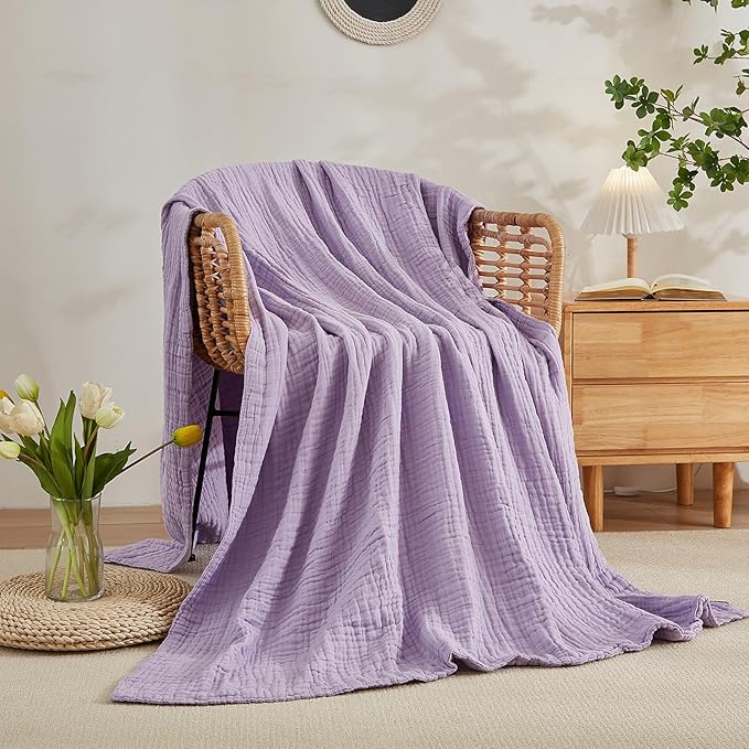 EMME Cotton Blanket Queen Size for Bed Soft Large Muslin Bed Blankets 80"x90" Lightweight Breathable All Season Gauze, Lavender-Ruum Studio Home