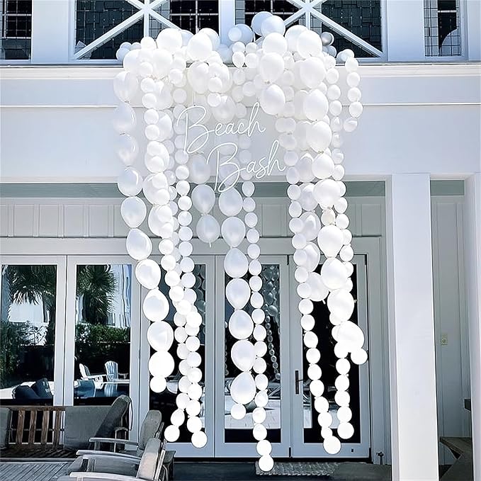 White Link Balloons, 100PCS Linking Balloons with Tail for Making Balloon Wall Arch and Chains, Pearl Quick Balloon for Wedding Birthday Baby Shower Engagement Graduation Party Decorations (6inch)-Ruum Studio Home