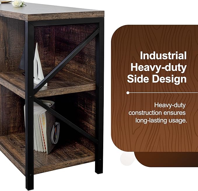8 Cube Storage Organizer Bookshelf, Industrial Horizontal Bookcase, Accent Cubby Shelf, Media Console Table for Living Room, Home Office, 63 Inches, Dark Grey Oak-Ruum Studio Home