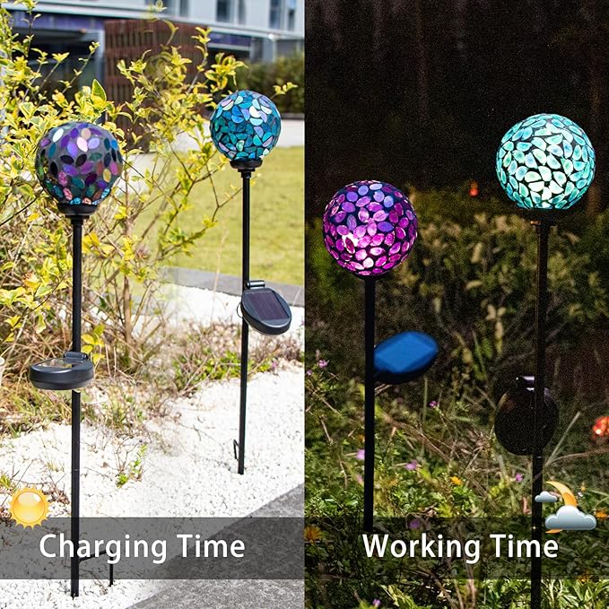 VCUTEKA Solar Garden Decorative Lights Outdoor, Mosaic Solar Light Waterproof LED Pathway Stake Light for Landscape Patio Yard Deck Walkway Decoration, 2 Pack （Blue&Purple）-Ruum Studio Home