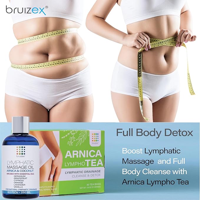 Lymphatic Drainage Massage Oil with Arnica Oil & Coconut for Post Surgery Recovery & Lymphatic Drainage Massager, Liposuction, 360 Lipo, BBL, After Tummy Tuck Surgery Items, Fibrosis Treatment, 8.5 Oz-Ruum Studio Home