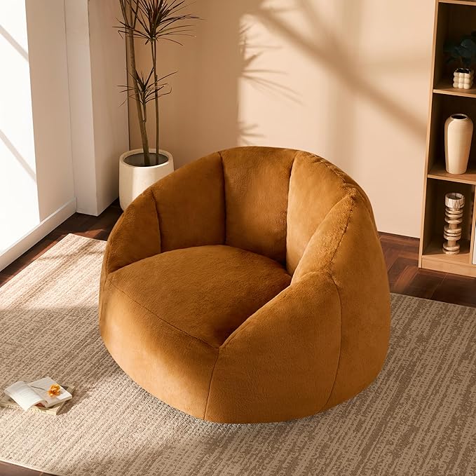Giant Bean Bag Chair for Adults - Comfy Plush Round Shell Soft Reading Chair, Oversized Cozy Lounge Floor Sofa Accent Chair, Mini Couch for Living Room, Bedroom & Game Rooms, Orange-Ruum Studio Home