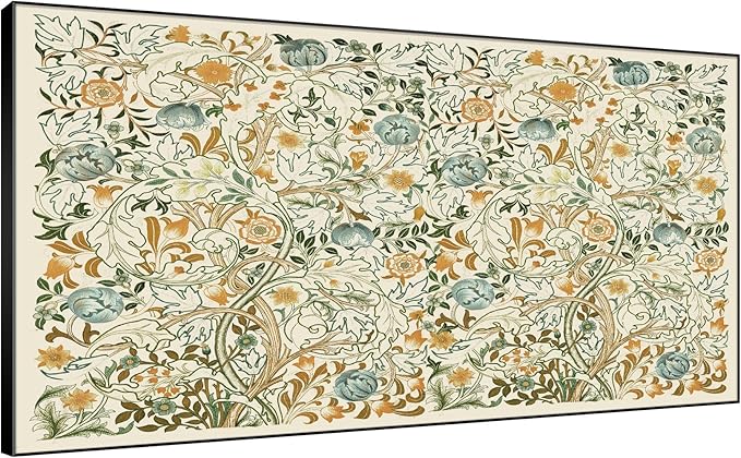 SIGNWIN 36"x72" Extra Large Framed Wall Art Vintage Botanical Floral with Golden and Teal Leaves, Elegant Nature Illustration for Home Living Room Bedroom Decor (Frame Assembly Required)-Ruum Studio Home
