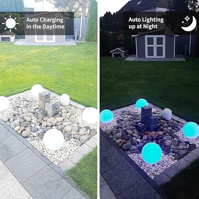 infray 12-Inch LED Ball Light, Solar Rechargeable Globe Light Color Changing Solar Globe Lamp IP67 Waterproof Outdoor Garden RGB Orb Light for Patio Pool Yard Bar Party Decorative Lighting-Ruum Studio Home