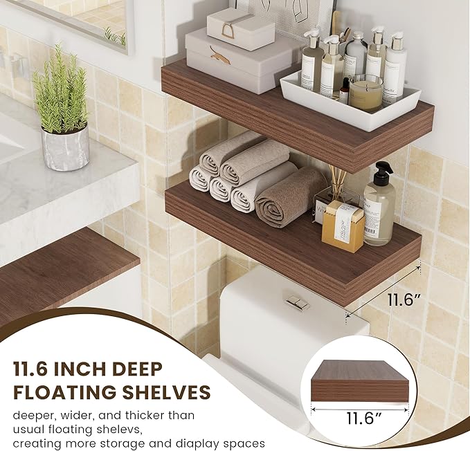 Floating Shelves for Wall - 24 Inch Wide x 12 Inch Deep Floating Shelves Set of 2-24W x 12D Wide Wall Shelf for Living Room Laundry Room Bedroom Kitchen Home Office-Ruum Studio Home