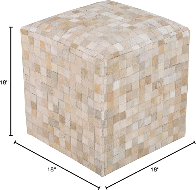 Mark&Day Pouf Ottoman, Grobschonau Hide Leather and Fur Camel Cube Pouf Foot Rest for Living Room, Bedroom and Boho Home Decor (18"x18"x18")-Ruum Studio Home