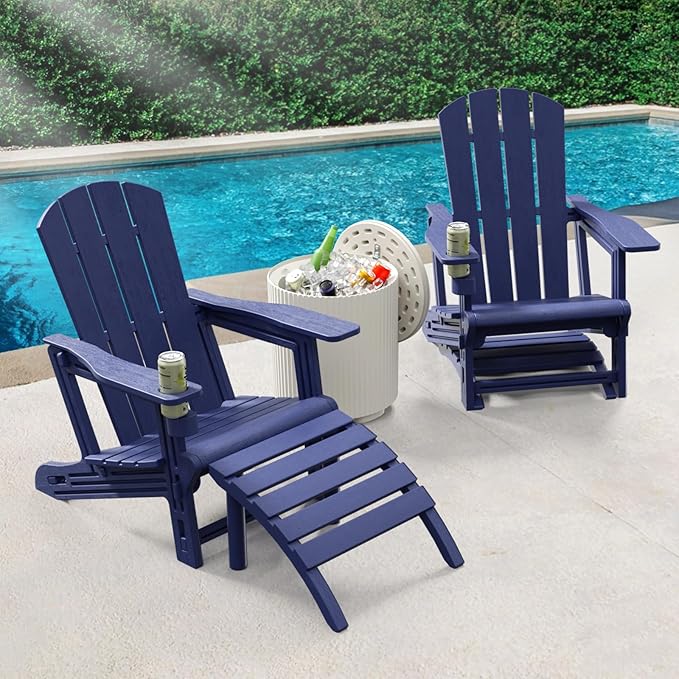 Adirondack Ottoman, HDPE Plastic Adirondack Footstool, All Weather Foot Rest for Adirondack Chair, Outdoor Footrest for Patio,Backyard, Lawn, Fire Pits, Navy Blue-Ruum Studio Home