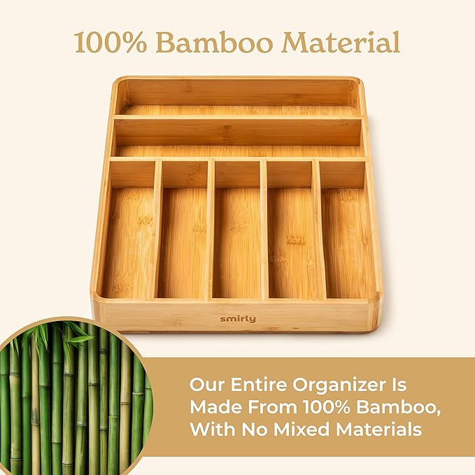SMIRLY Silverware Drawer Organizer – Bamboo Kitchen Drawer Organizer, Adjustable Utensil Holder and Cutlery Tray, Drawer Dividers for Flatware and Kitchen Utensils-Ruum Studio Home