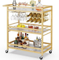 Leteuke Bar Cart for Home, 3 Tier Gold Serving Rolling Carts with Wheels, Drink Cart, Liquor Stand with Marbled Wooden Shelves, Wine Rack and Glass Holder for Kitchen, Dining Room-Ruum Studio Home