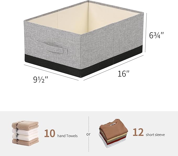 linen closet organizers and storage, 3 Pack Large Storage Baskets, Washable, Clothing Storage Bins with Handle, Closet Organizer for Storage Sweater,Sheets (gray black, 16"x9½"x6¾")-Ruum Studio Home