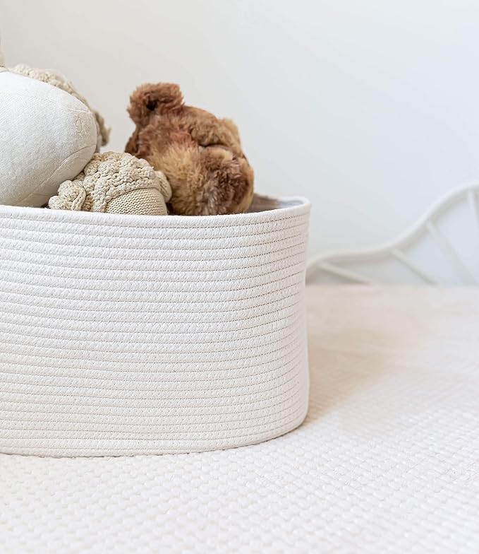 OrganiHaus Set of 3 Woven Storage Baskets for Organizing, Cotton Rope Organizer Bins for Shelves, Closet & Nursery, Dog Toy Basket, Decorative Bins for Toys, Towels & Books - 15x10x9, Off-White-Ruum Studio Home