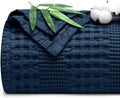 PHF Cooling Waffle Blanket Twin Size, Lightweight 60% Rayon Derived from Bamboo & 40% Cotton Breathable Blanket for Hot Sleepers, Soft and Luxury for Bed Couch and Sofa, 66"x90", Navy Blue-Ruum Studio Home