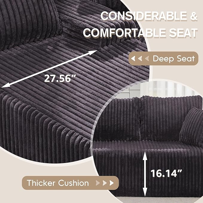 Hobestluk Modular Sectional Sofa Couches 108" L-Shape Couch 3 Seat Modular Sofa Memory Foam Sectional Couches for Living Room, Boneless Couch with Oversized Chaise (Grey, Right Facing)-Ruum Studio Home