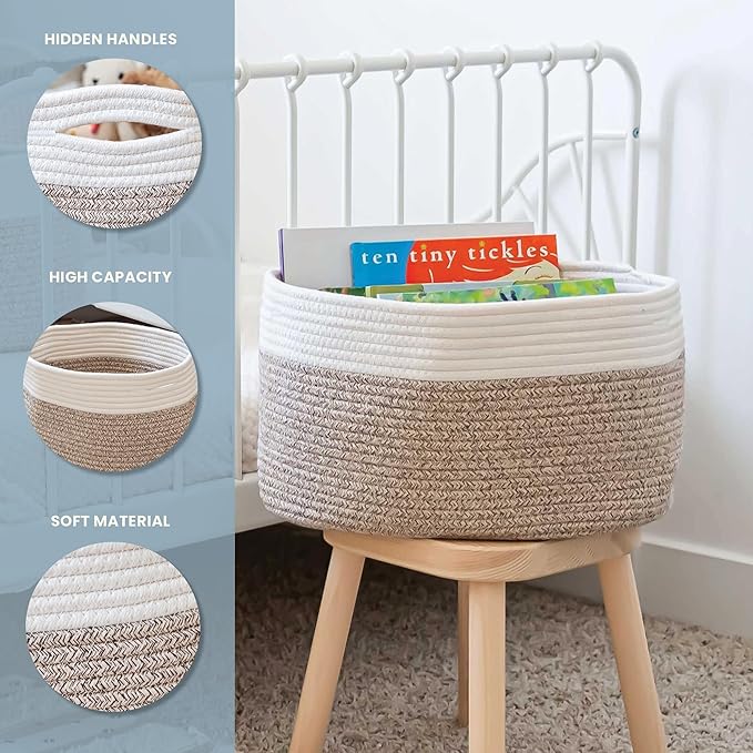 OrganiHaus Set of 3 Woven Storage Baskets for Organizing, Cotton Rope Organizer Bins for Shelves, Closet & Nursery, Dog Toy Basket, Decorative Bins for Toys, Towels & Books - 15x10x9, Brown-Ruum Studio Home