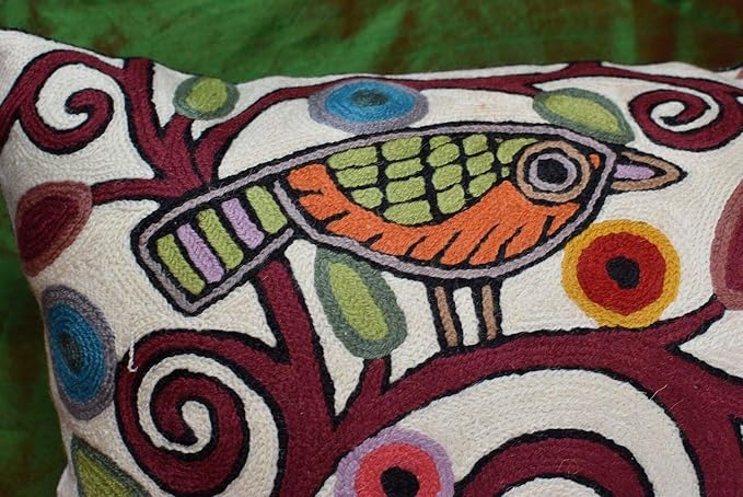 Lumbar Klimt Modern Pillow Cover | Cream, Multicolor Tree of Life, Birds, Floral Suzani Floral Pattern | 14" x 20" | 1 Count-Ruum Studio Home