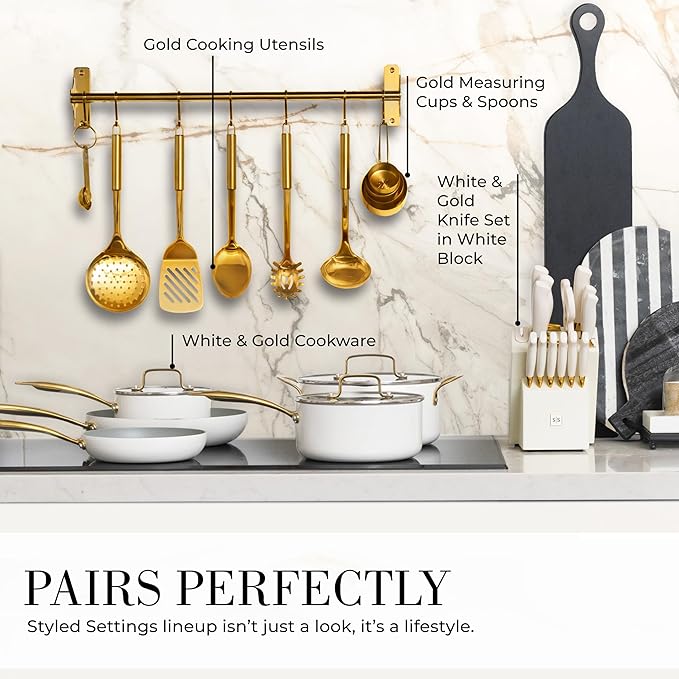 Gold Cooking Utensils with Measuring Cups and Spoons Set - 13-Piece Luxury Gold Kitchen Accessories Includes Metal Measuring Cups and Spoons for Baking, Cooking, and Elegant Kitchen Decor-Ruum Studio Home