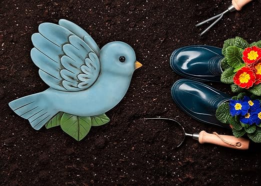 NAT & Jules Animal Character Shaped Dimensional Indoor Outdoor 11 inch Cast Resin Decorative Garden Stepping Stone, Patio, Walkway Sculpture Yard Art, Colorful Bluebird-Ruum Studio Home