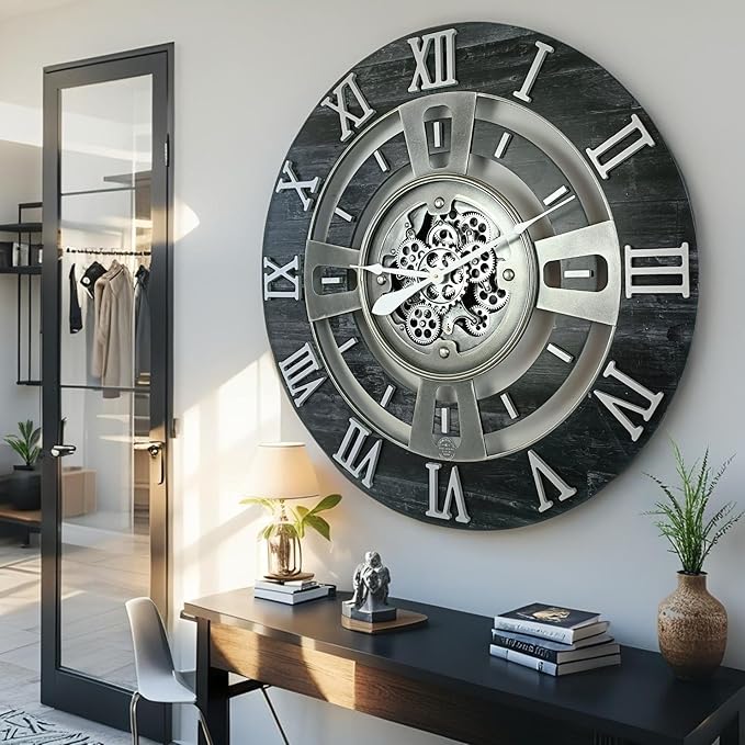 The Gears Clock Real Moving Gear Wall Clock England Line (Vintage Black, 24 inches (60 cm))-Ruum Studio Home