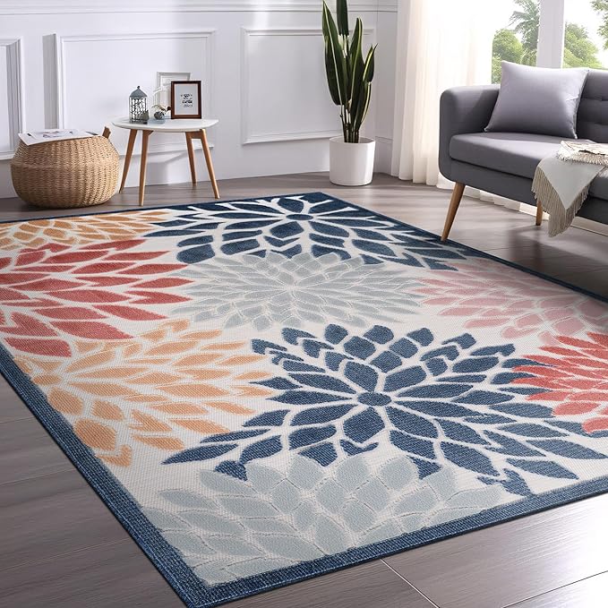 Beverly Rug Outdoor Rug 9x12 Large Modern Floral Tropical Area Rugs for Indoor and Outdoor Patio Easy to Clean Non Shedding Living Room Porch Garden Washable Outside Carpet (9 x 12 Multicolor)-Ruum Studio Home