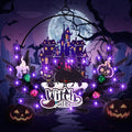 Lighted Halloween Wreaths for Front Door, Welcome Metal Wooden Door Wreath Decor Hanging Sign, 30 LED Lighted Wall Decor Battery Operated for Halloween Indoor Outdoor (Witch)-Ruum Studio Home