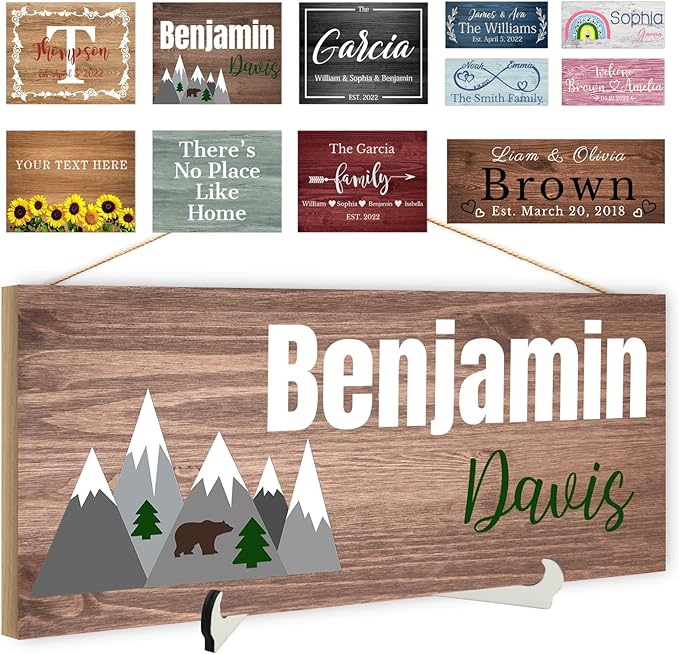 Custom Wood Sign Prsonalized Text Business Home Decor, Personalized Rustic Plaque Board Hanging Wooden Name Sign for Wall Art, Customized Signs Plank Decoration Gifts for Wedding Family Farmhouse Kitchen, Rectangle-Ruum Studio Home