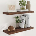 Rustic Wood Floating Shelves 32 Inch Long, 9 Inch Deep Wall Shelves for Home Decor, 32 x 9 Floating Shelf Wall Mounted Set of 2, Deep Floating Shelves for Kitchen, Bedroom, Living Room, Walnut Color-Ruum Studio Home