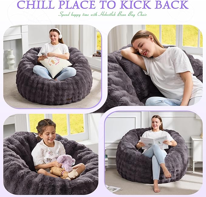 Hobestluk Bean Bag Chair Oversized Bean Bag Chair for Adults Donut-Shaped Large Bean Bag with Spacious Design for Living Room Bedroom or Reading Nook (Bubble Dark Grey)-Ruum Studio Home