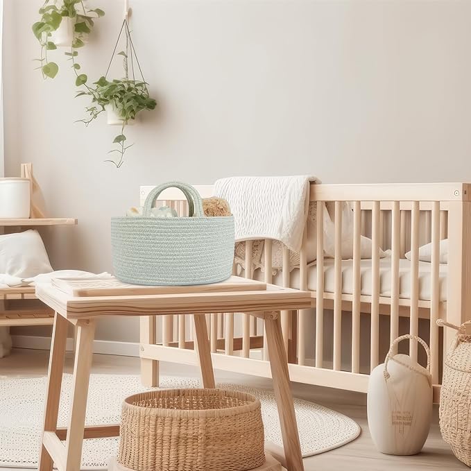 Diaper Caddy Organizer Cotton Rope Baby Basket Nursery Storage and Portable Tote Bag for Car Ideal Baby Shower Gifts and Registry Must-Have for Newborn Essentials light green-Ruum Studio Home