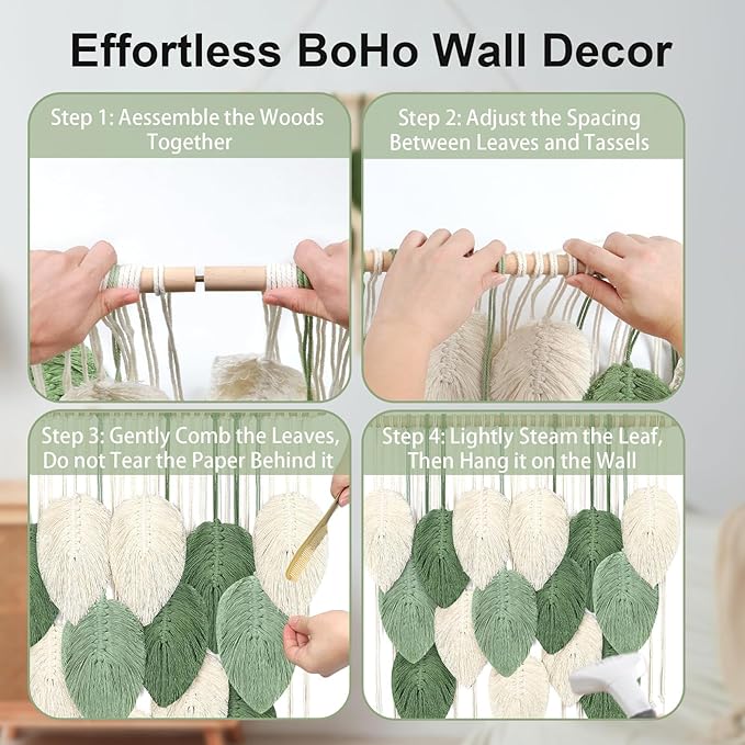 Macrame Wall Hanging Boho Wall Tapestry Handmade Woven Leaf Wall Decor Crochet Wall Art for Home Office Apartment(23.6" W x 31.5" L)-Ruum Studio Home