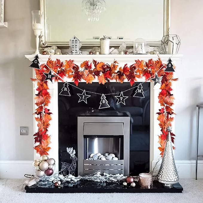 Lvydec 2 Pack Maple Leaves Fall Garland - 6ft/Strand Artificial Fall Foliage Garland Colorful Autumn Decoration for Home Wedding Party Thanksgiving-Ruum Studio Home