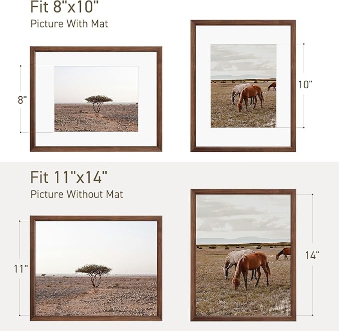 11x14 Picture Frame Natural Solid Walnut Photo Frames with 8x10 Removable Mat Wall Hanging Large Handcrafted Frame with HD Plexiglass Wall and Tabletop Display Large Poster Frame-Ruum Studio Home